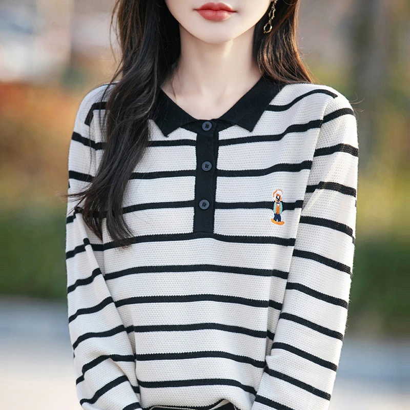 品牌春季条纹毛针织衫卡通长袖针织衫显瘦薄款长袖时尚百搭上衣潮