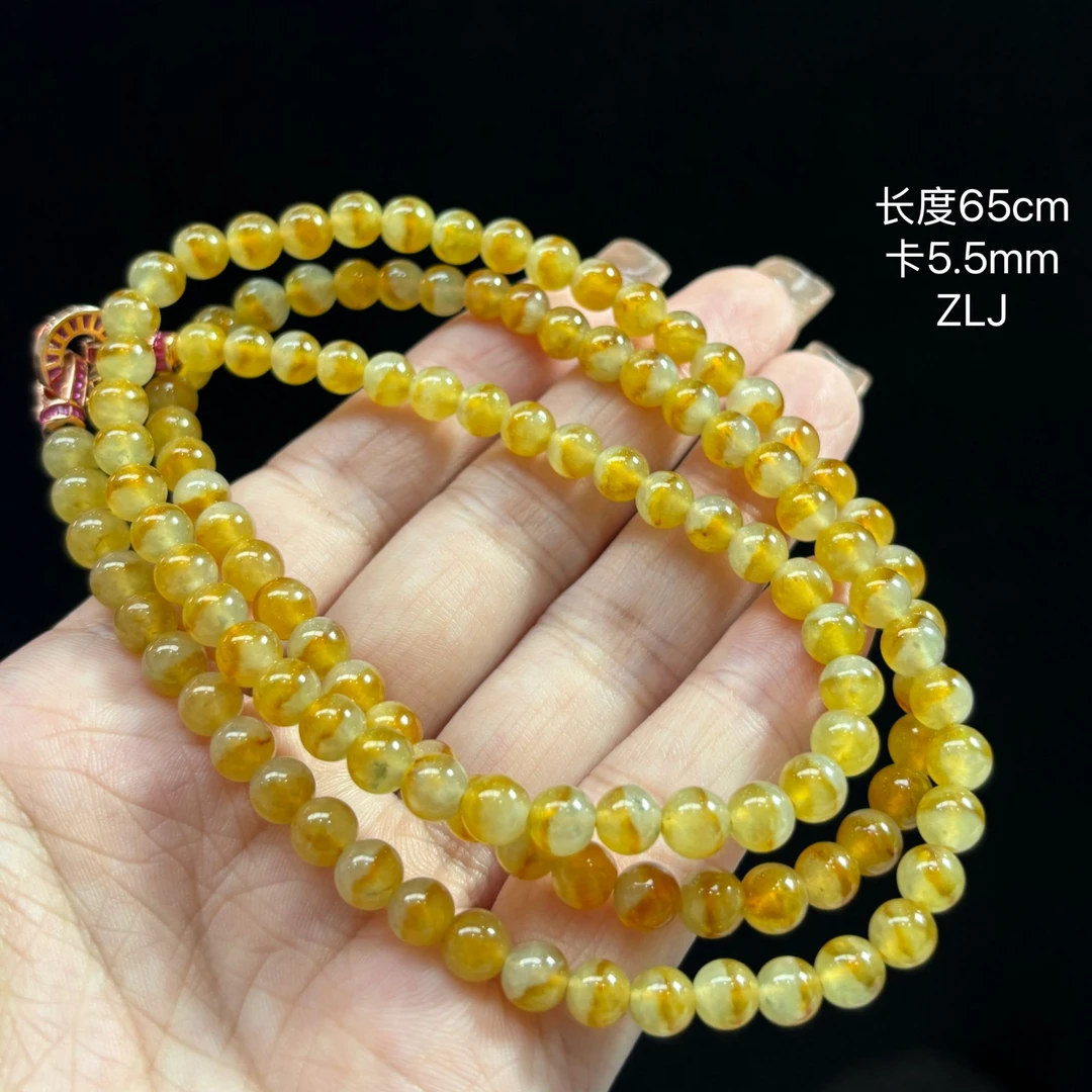 《缅甸珠宝严选》缅甸翡翠冰黄翡珠子项链（下单质询客服）ZLJ