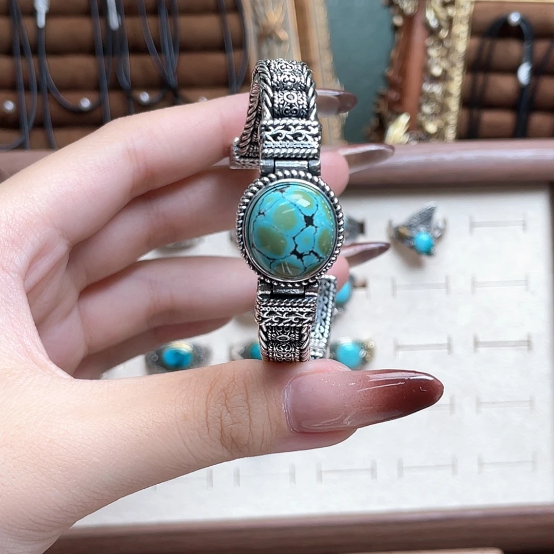 绿松石银S925镶嵌手链