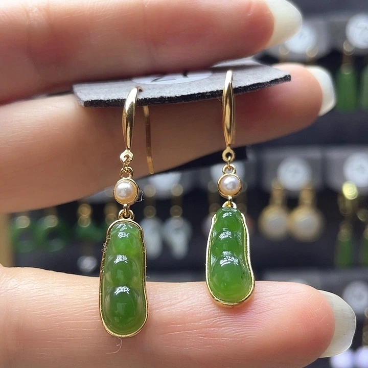 银S925镶嵌和田玉耳饰