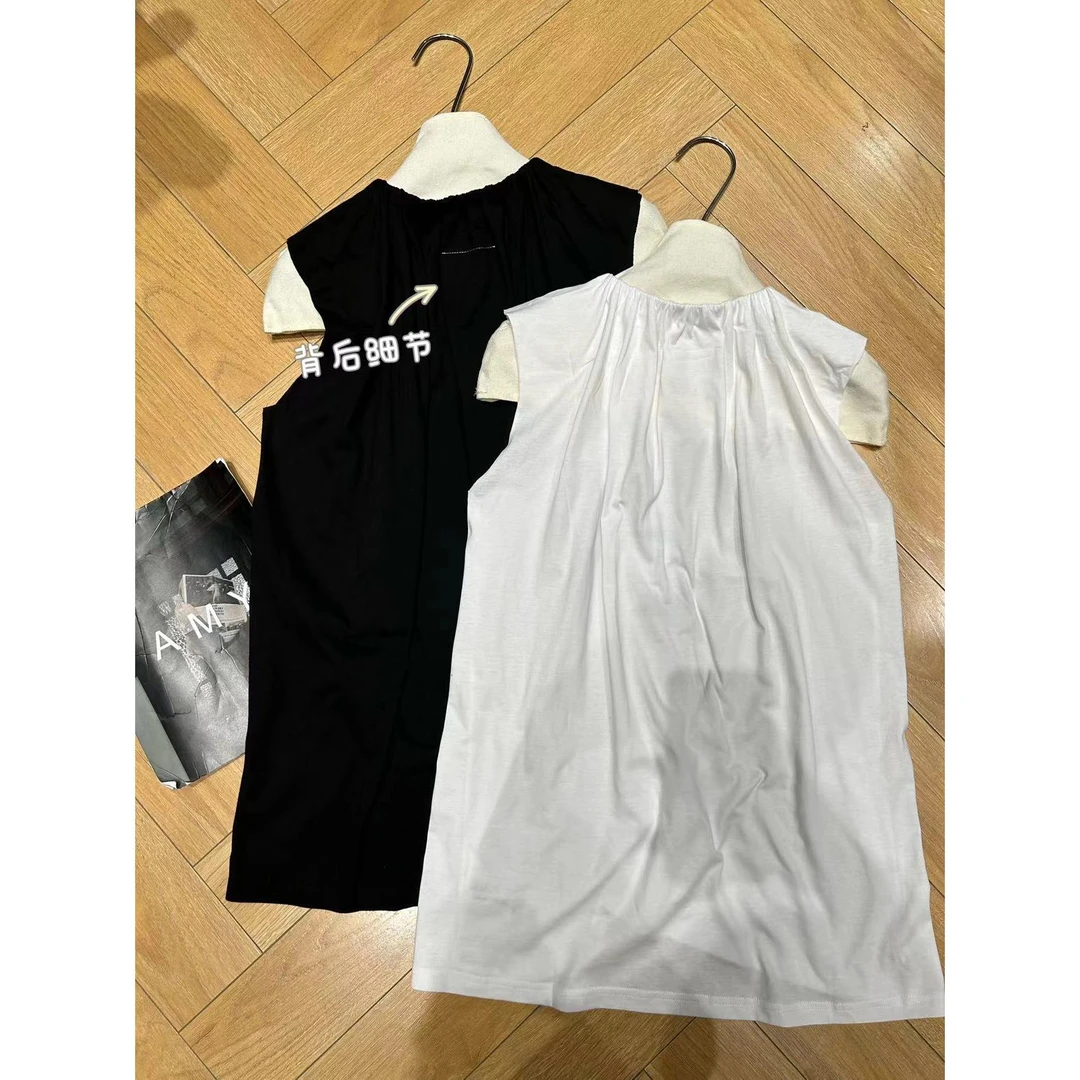 【小黑家】长 高端圆领褶皱棉质极简无袖百搭遮肉短袖T袖Y36