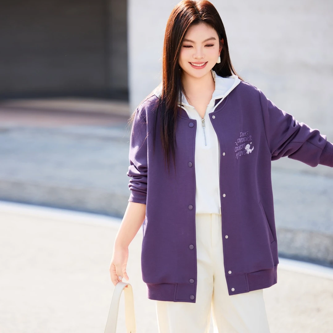 【加绒-重工牙刷绣棒球服】MsShe大码女装冬复合针织外套CY509045