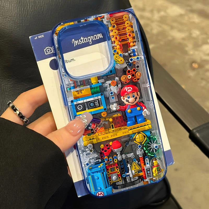 积木马里奥适用iPhone16苹果14_15PROMAX软13手机壳12防摔11卡通X