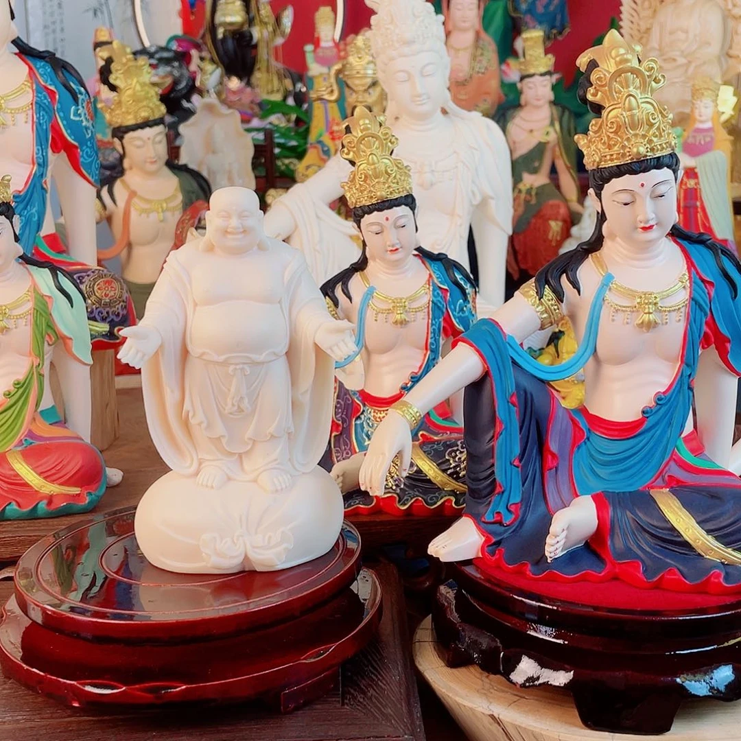 风***。石材自在观音弥勒摆件