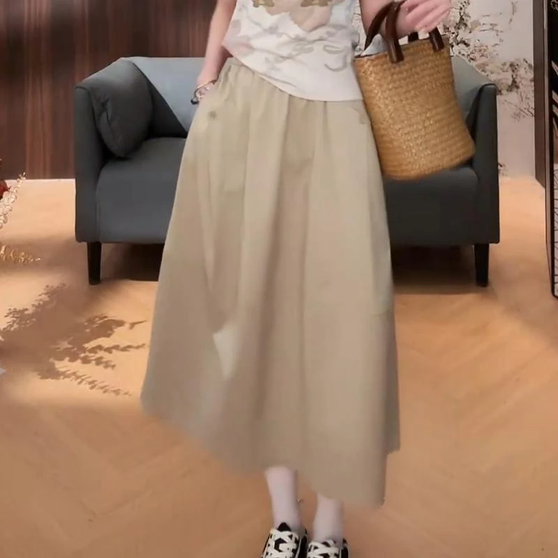 日系慵懒风宽松半身裙女2025年夏季新款时尚百搭休闲高腰显瘦裙子