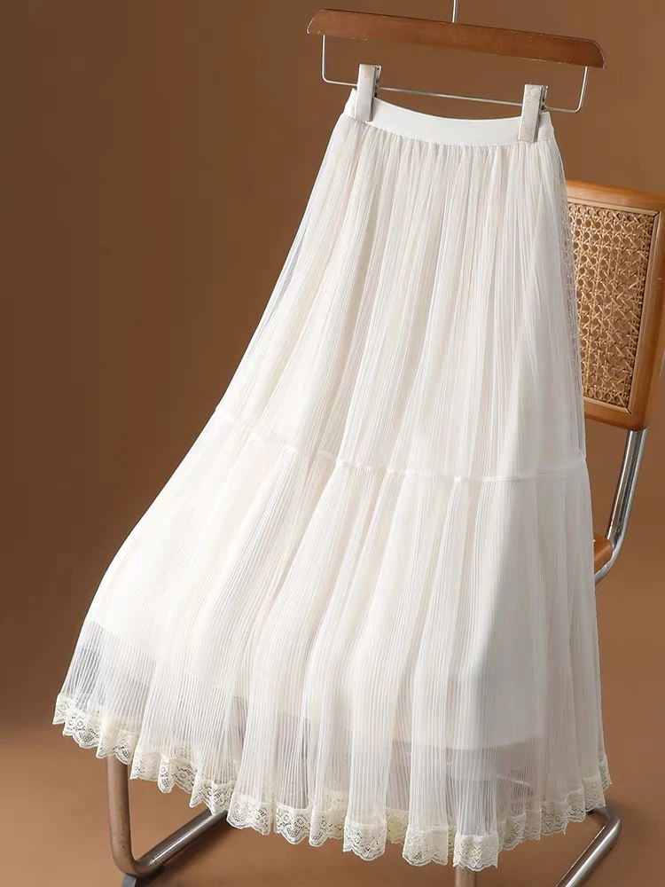 网纱半身裙女蛋糕裙春夏季2025新款小个子蕾丝花边半裙高腰a字裙