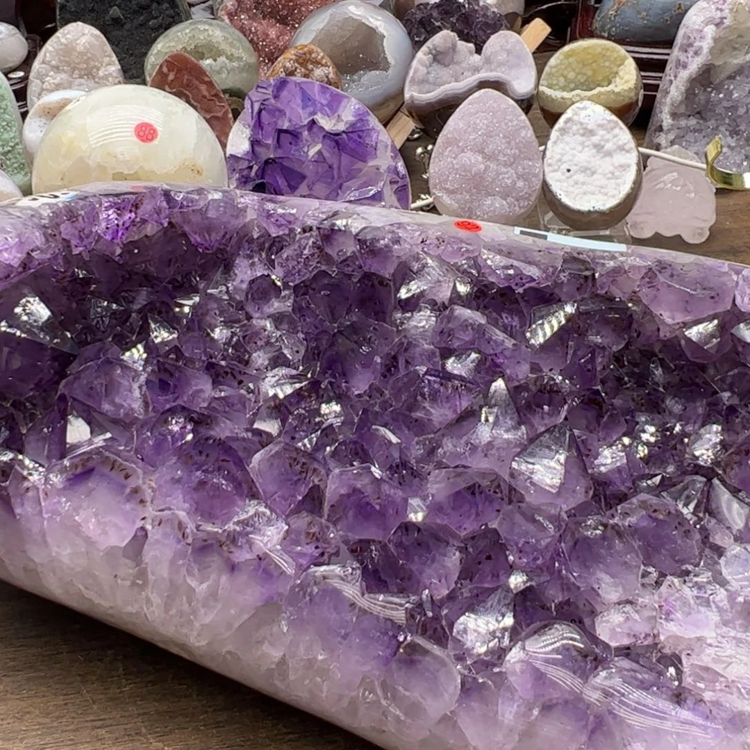 未镶嵌珠宝半成品水晶大牙全抛屏粉风92
