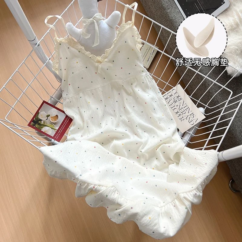 云朵棉自带胸垫睡裙女款夏季2025中长款甜美吊带睡衣家居服可外穿