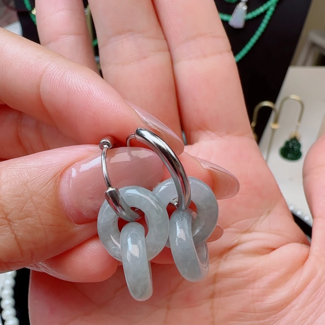 智***翡翠银S925镶嵌耳饰耳包款