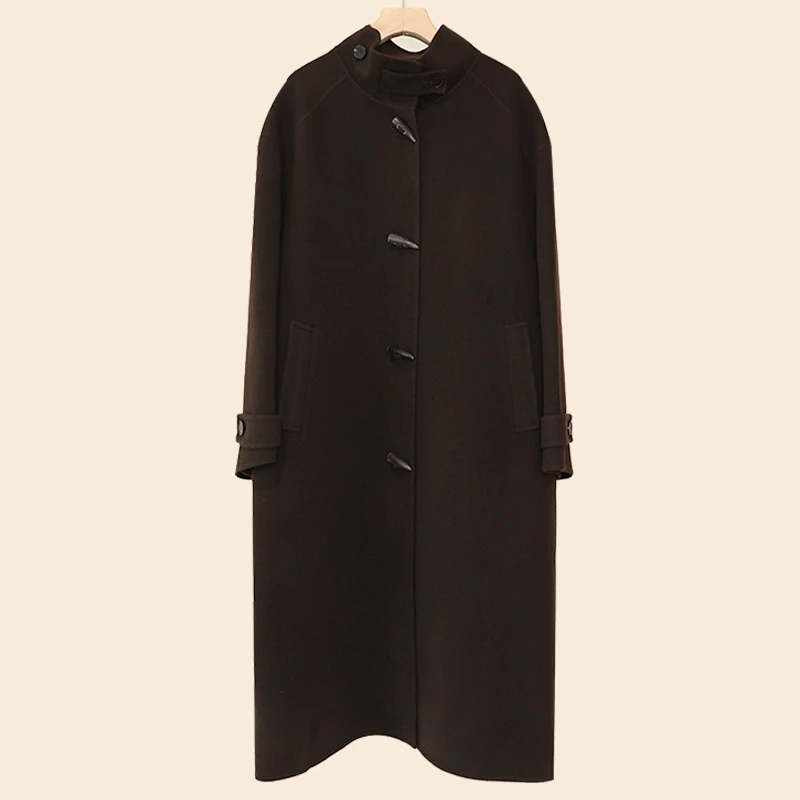 【一辈子】粟梓咖翻立领中长款羊毛羊绒毛呢大衣外套风衣女秋冬款