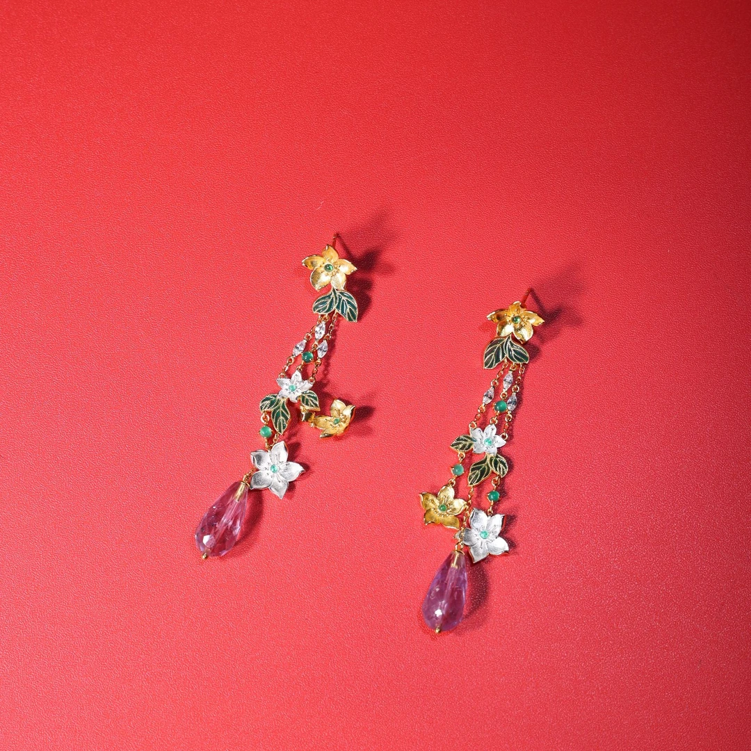 苏工国风紫水晶流苏耳饰