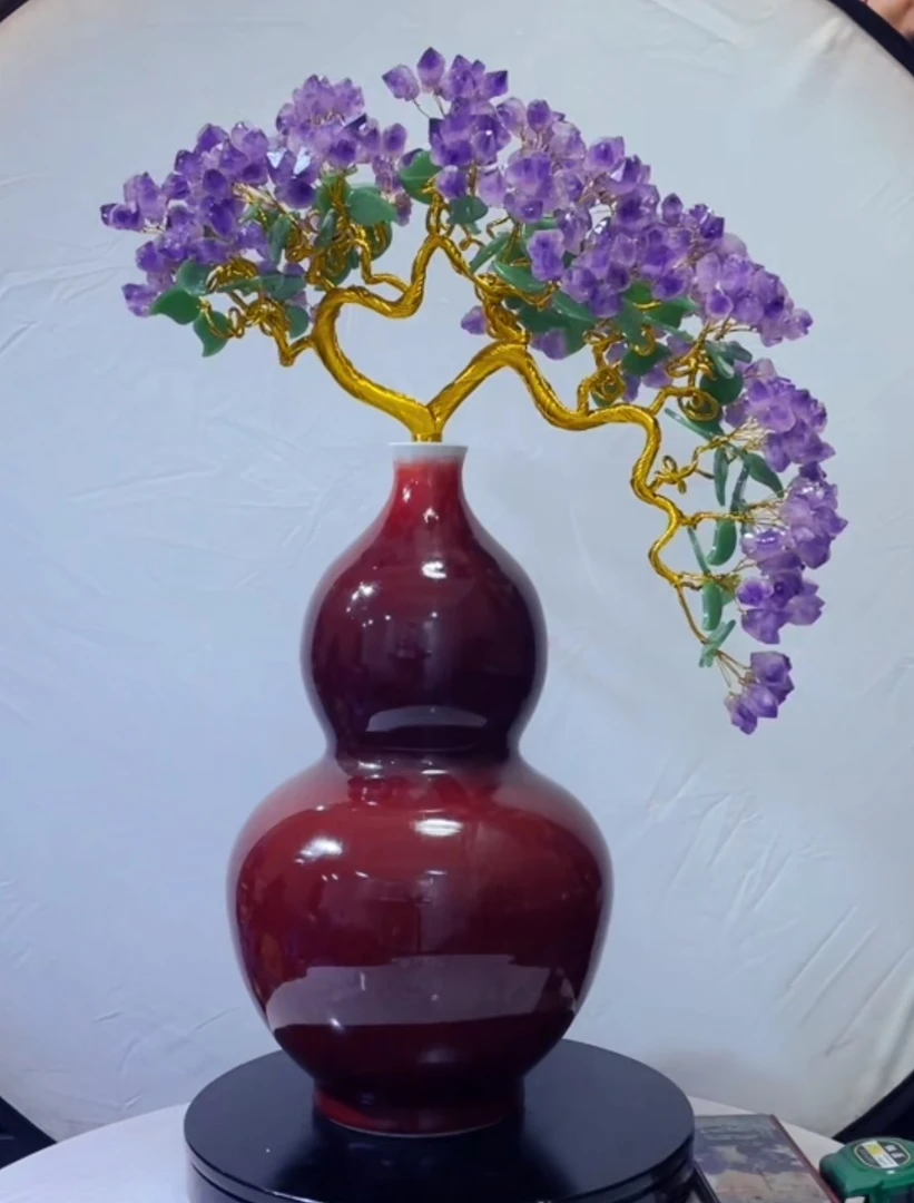 【卓越轻奢原创】葫芦紫水晶树摆件陶瓷迎客松摆件