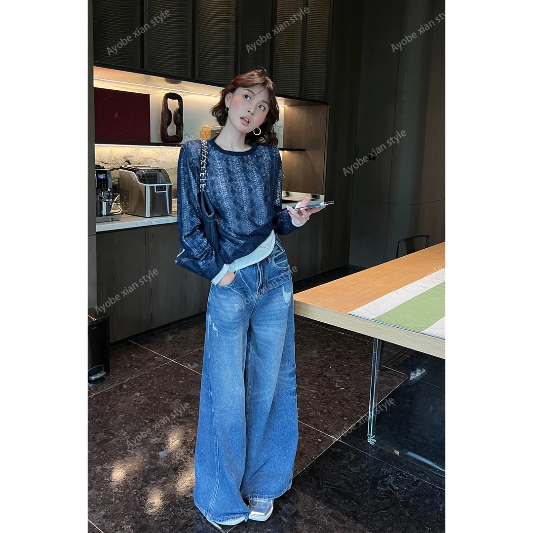 AYOBE小贤【琥珀流光风】尼斯周末` 松弛感拉满甜飒阔腿显瘦牛仔裤