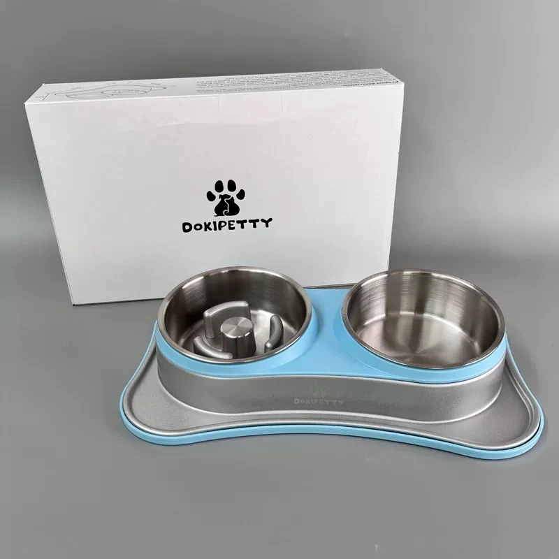 加厚不锈钢!倾斜角设计!宠物缓食双碗狗碗狗食盆猫咪水碗饭盆