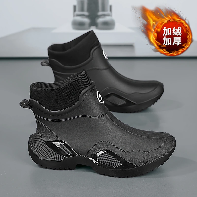雨鞋男款冬季加绒保暖防水防滑雪地靴男士钓鱼外卖骑手专用棉鞋子