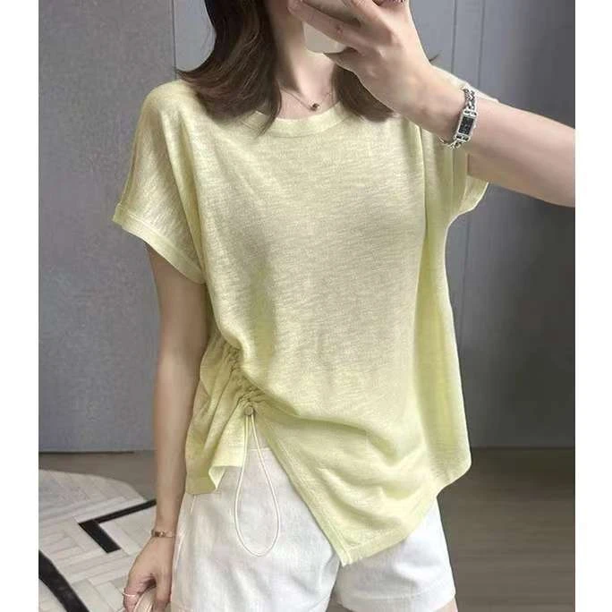 大码T恤女2025夏装不规则圆领冰丝短袖设计减龄显瘦上衣洋气衣服