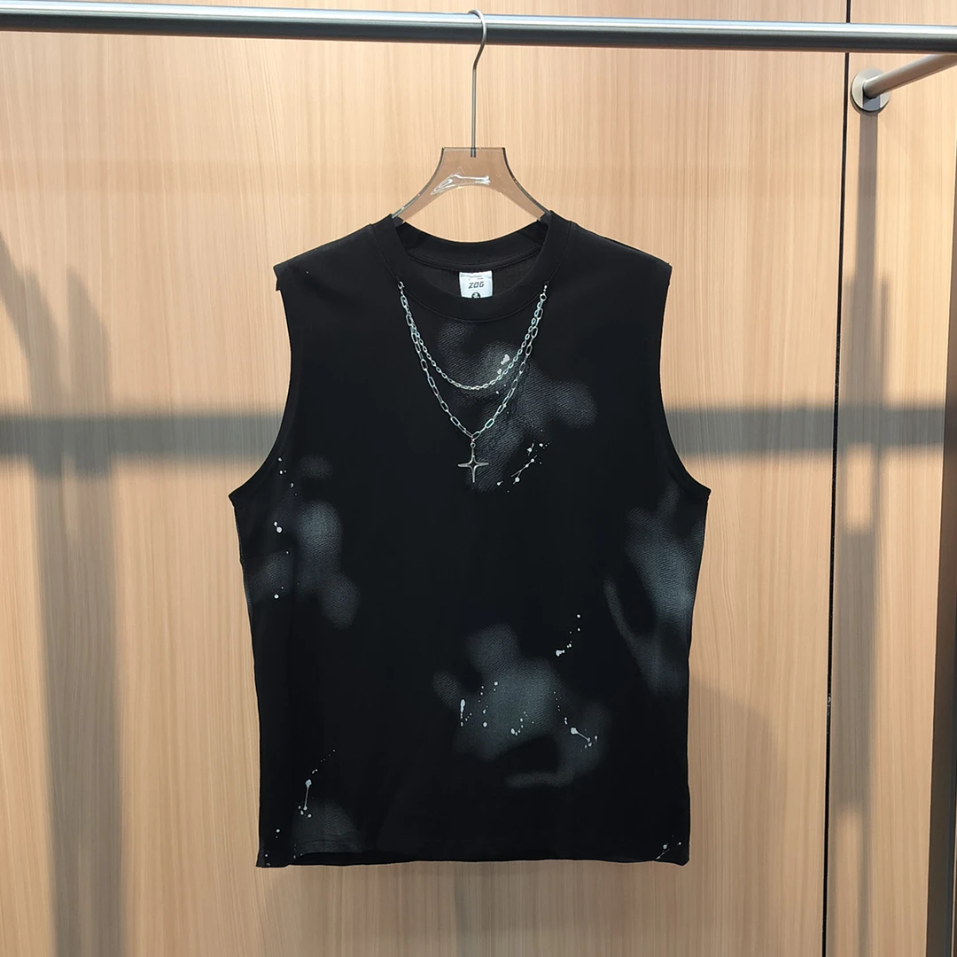 s231圆领夏季个性嘻哈风时尚ins背心宽松休闲风百搭印花无袖背心