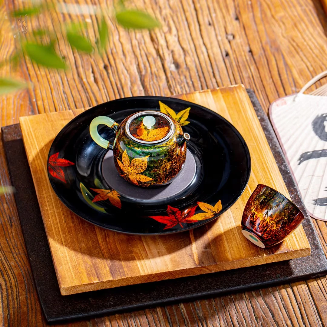 【双十二•银壶大魔王专属】蜂鸟工坊 枫叶扁桶形小壶套组 FNN1548