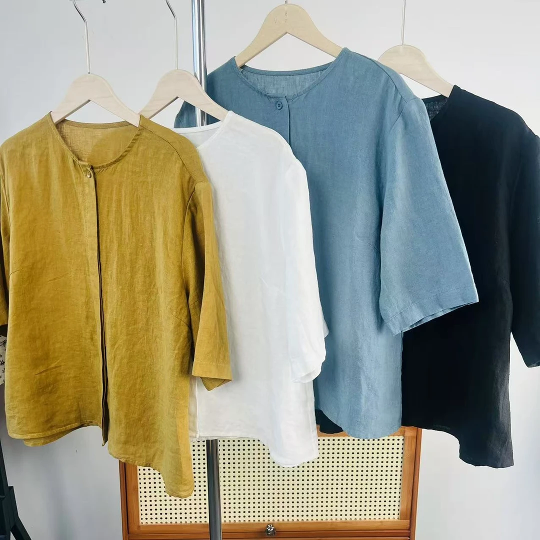 2516双门襟夏季汉麻开衫短袖