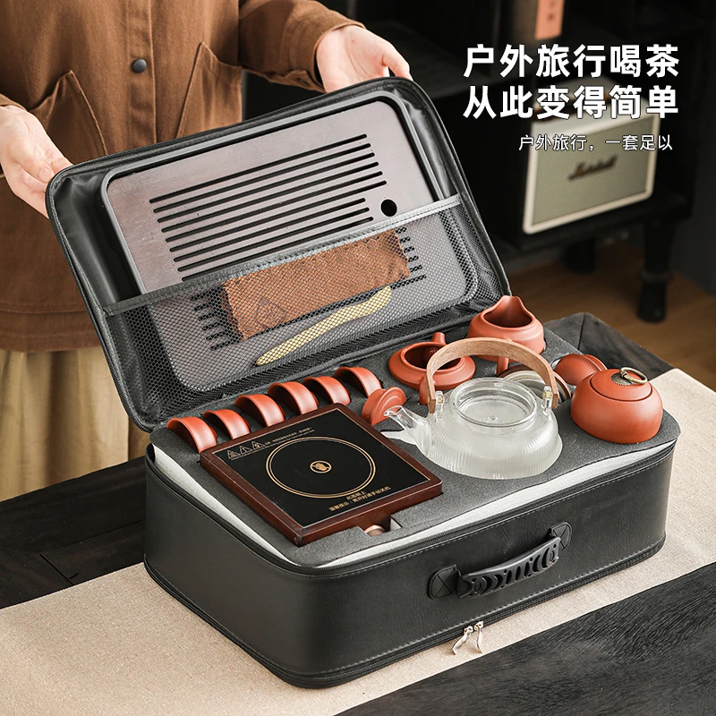 户外车载围炉煮茶电陶炉便携式旅行茶具套装家用玻璃户外煮茶炉具