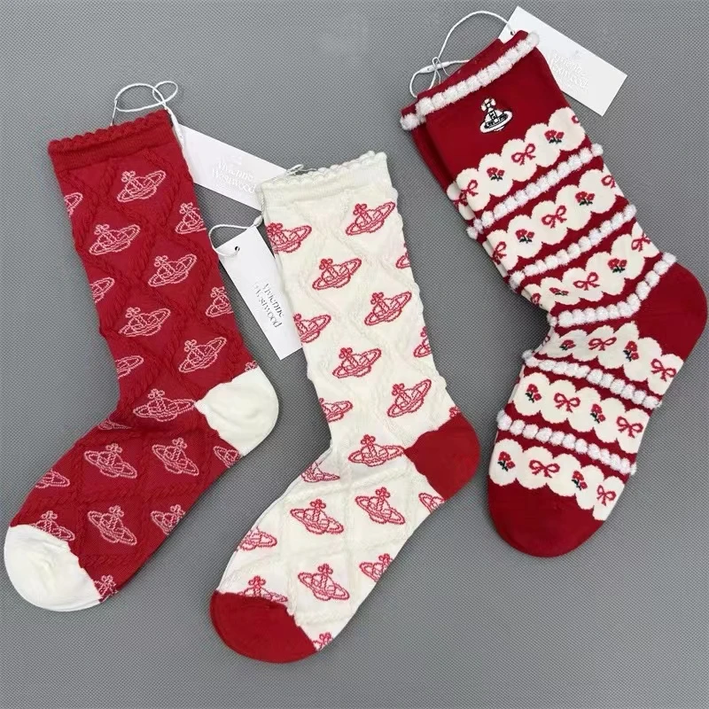 【3双】新款红色袜子本命年新年结婚女中筒袜潮牌喜庆纯棉秋冬袜子