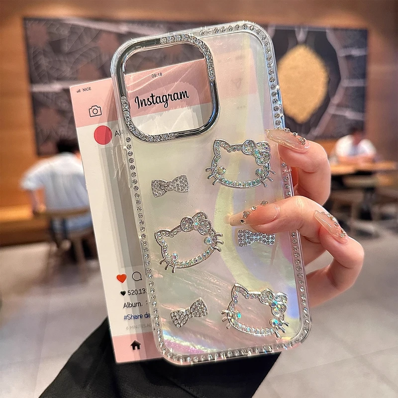 贝壳纹水钻适用iPhone16promax手机壳苹果15闪钻kt猫14pro防摔女