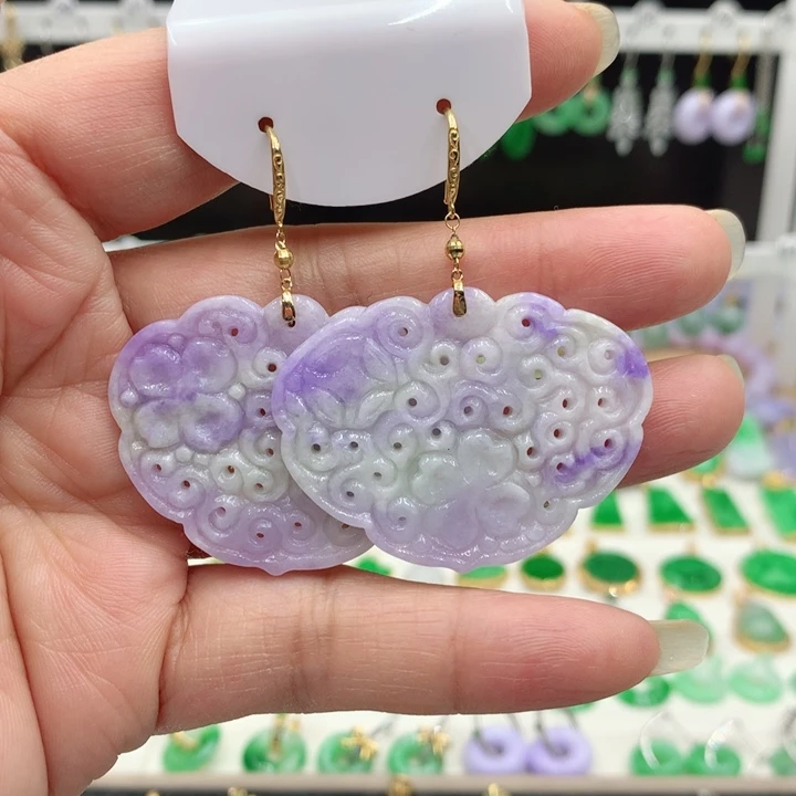 翡翠18K金镶嵌耳饰