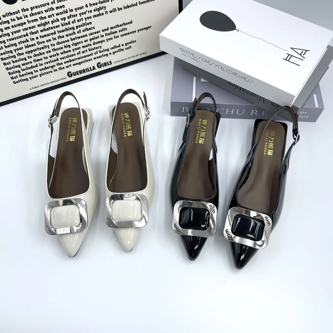 漆皮百搭高跟鞋夏季包头尖头粗跟凉鞋女士C7899