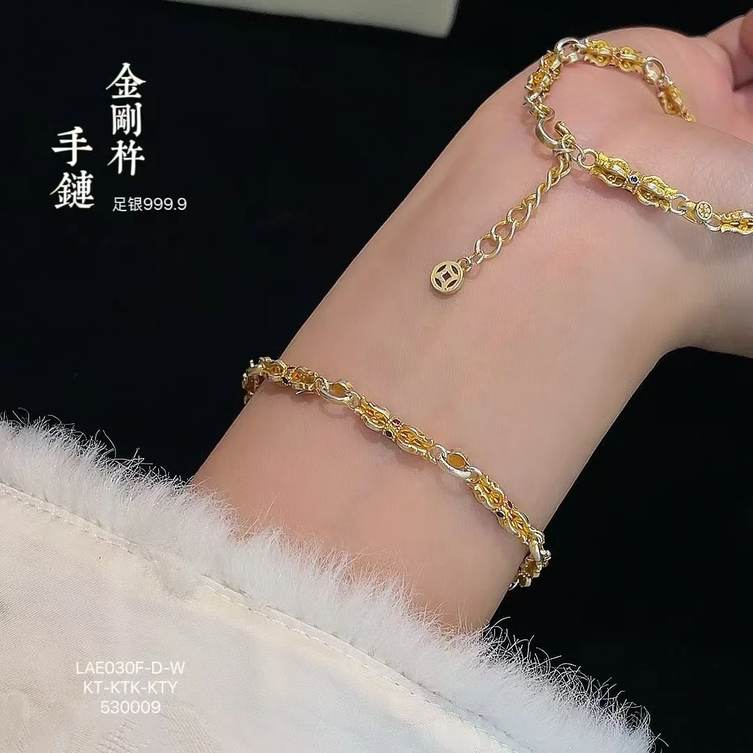 足银手链 足银蝴蝶花手链精致金色百搭金刚杵手链ins轻奢时尚小众