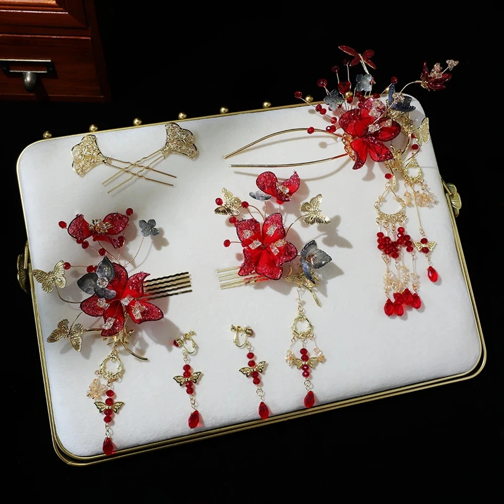 HZ1029新娘头饰新娘酒红色新娘头饰