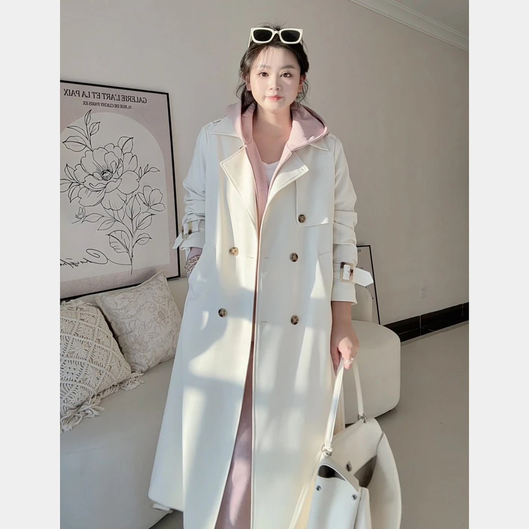 【温茉】大码女装2025秋季少女风中长款西装领风衣法式衬衫袖333317