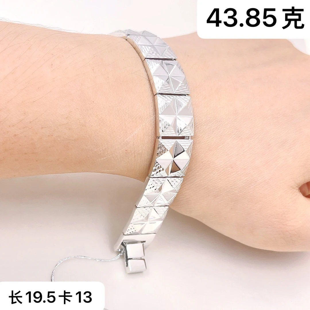 铂金Pt950手链-菱形金字塔表带链造型男士手链时尚先鉴后发个性