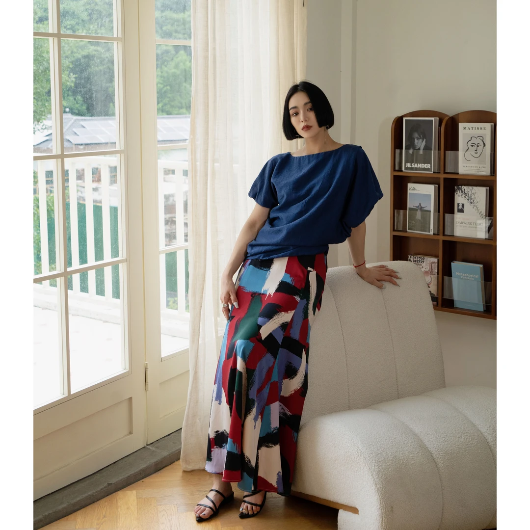 【侘寂美学】极简空间肌理感 韵味夏季新款泡泡袖褶皱设计宽松上衣