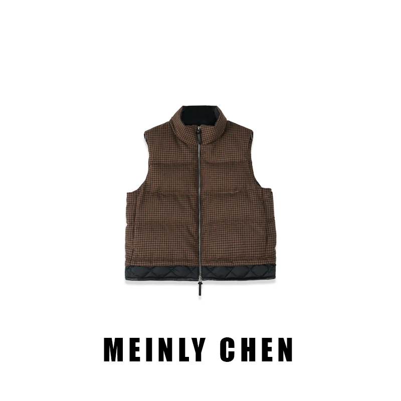 【MEINLY  CHEN】高端设计师款时尚保暖百搭格纹鹅绒服马甲8252330