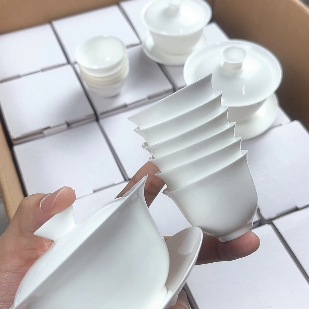 120撇口盖碗+6个40ml杯子骨瓷