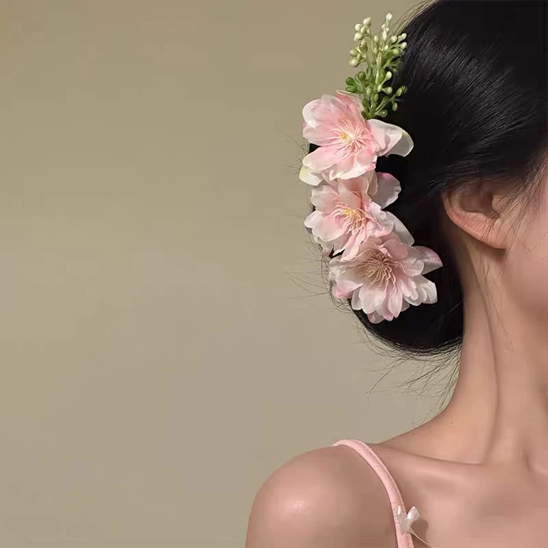 2025原创【花房少女】春日甜美粉色花朵发梳新中式盘发