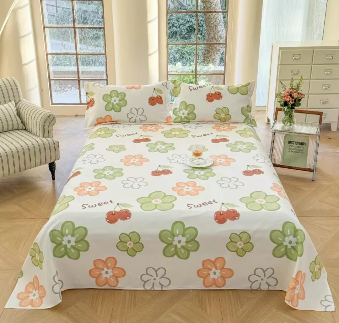 （果实-绿）双人床单 尺寸2.5✖️2.4 ±5厘米 老粗布 加厚 四季款