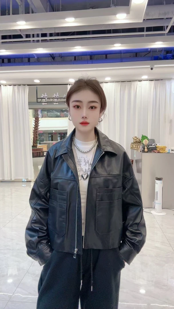 2025新款短款绵羊植鞣皮衣网红时尚夹克休闲春季