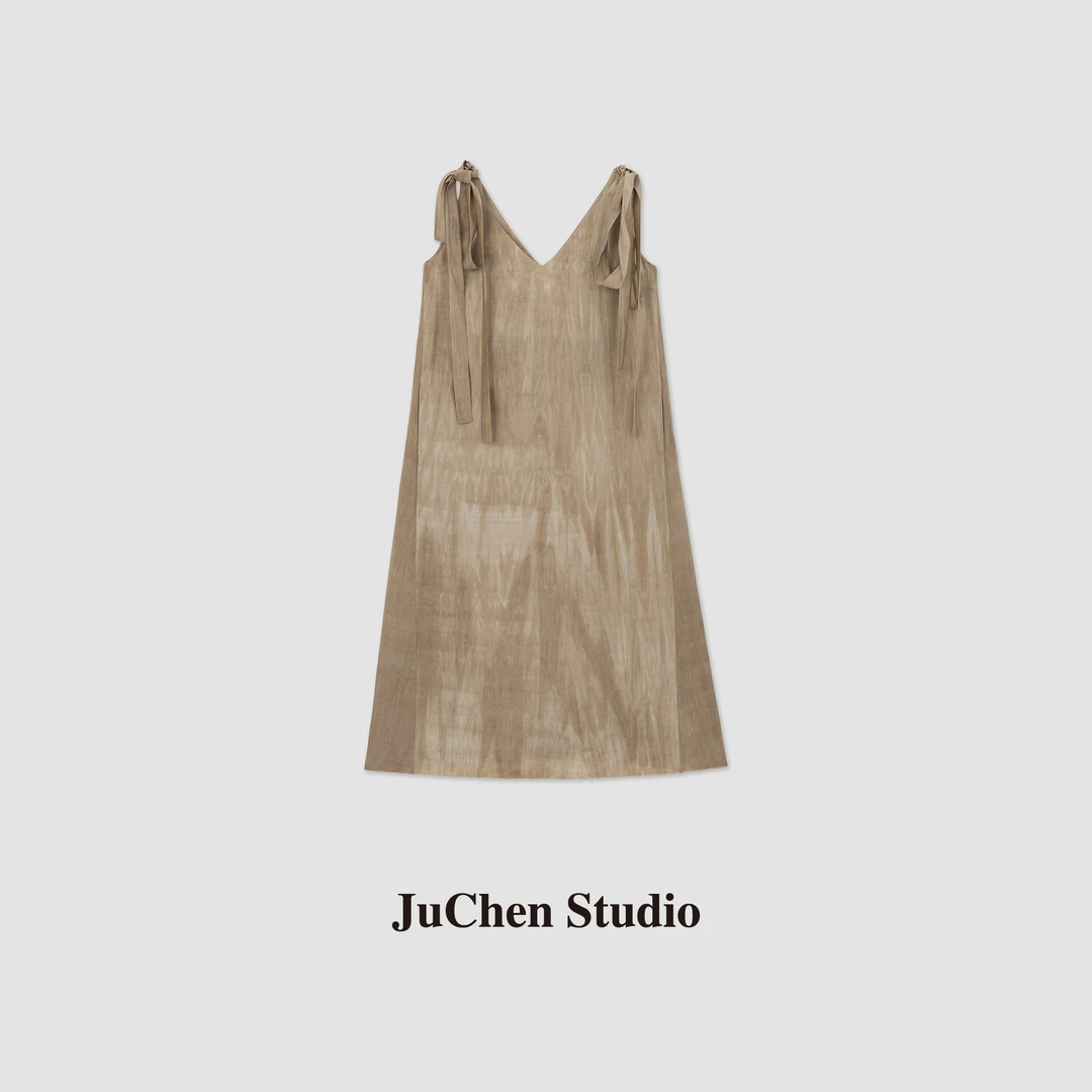 “年轮”UM风斑驳树纹晕染感绑带深V剪边连衣裙 SS123514