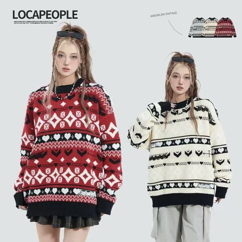 E9-2三色”排列爱心图案”毛衣（372）