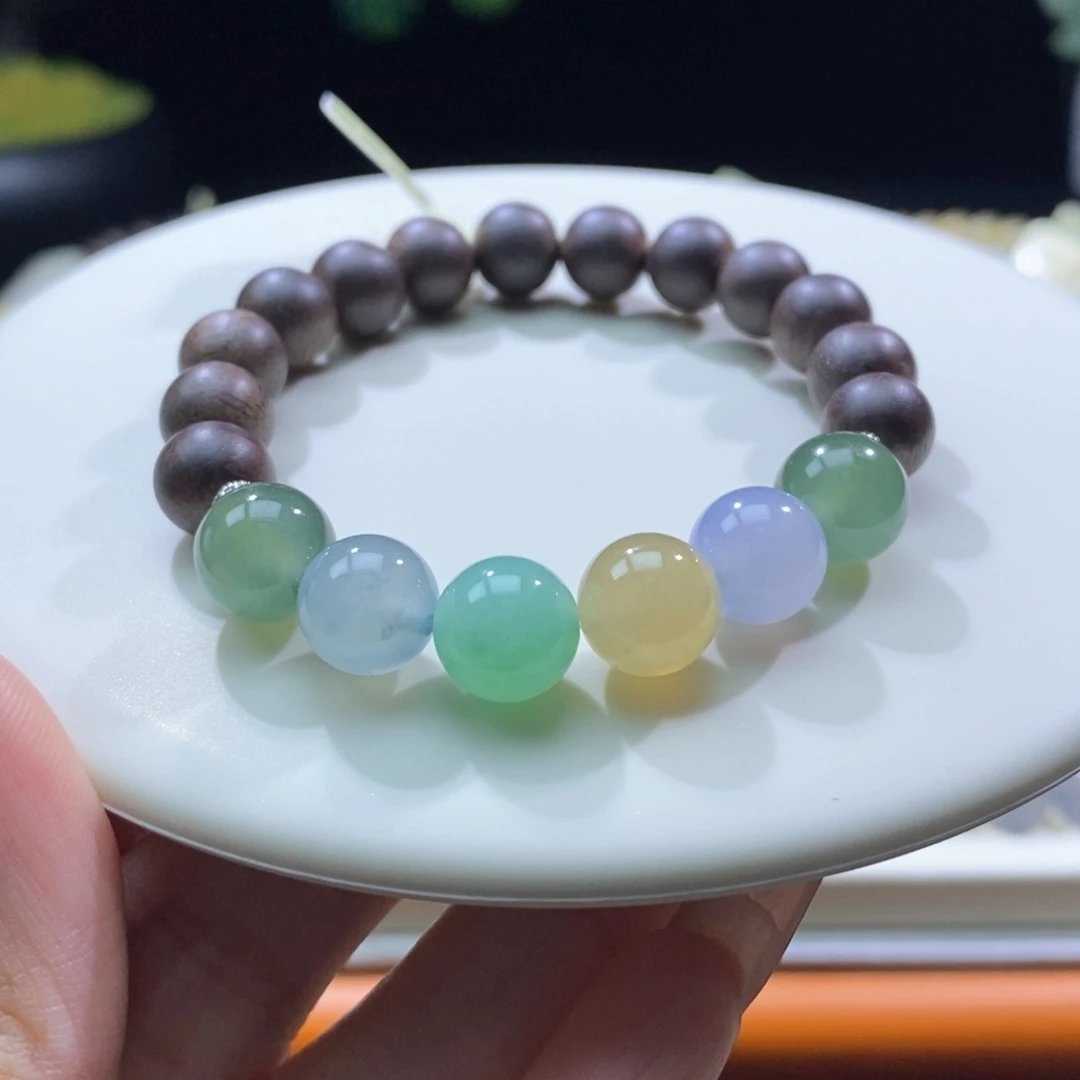 翡翠未镶嵌颈饰翡翠糖果色圆珠手串9+mm