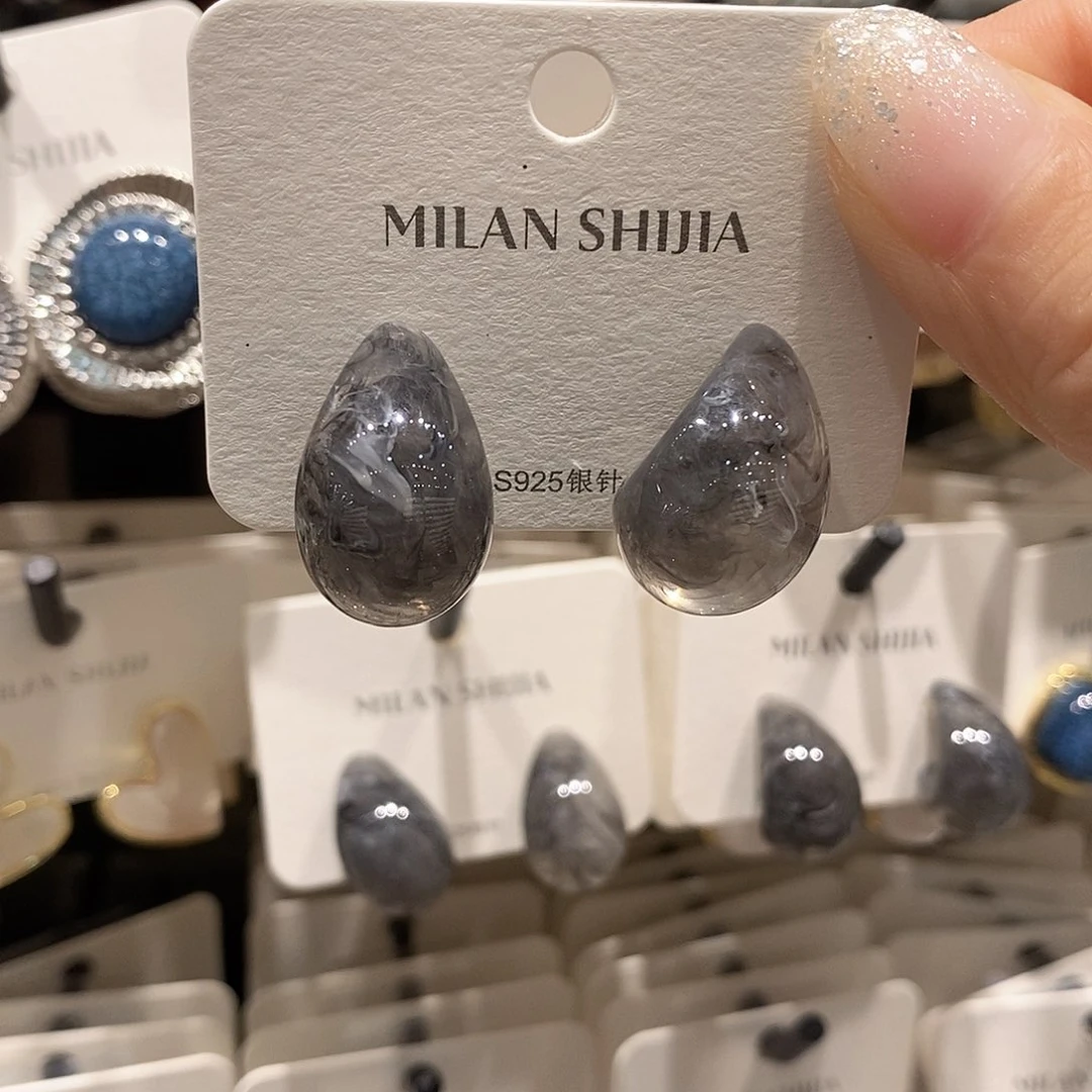 铜合金925银树脂灰色水滴