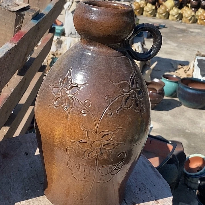 紫砂花盆口9高度35无孔手工处理