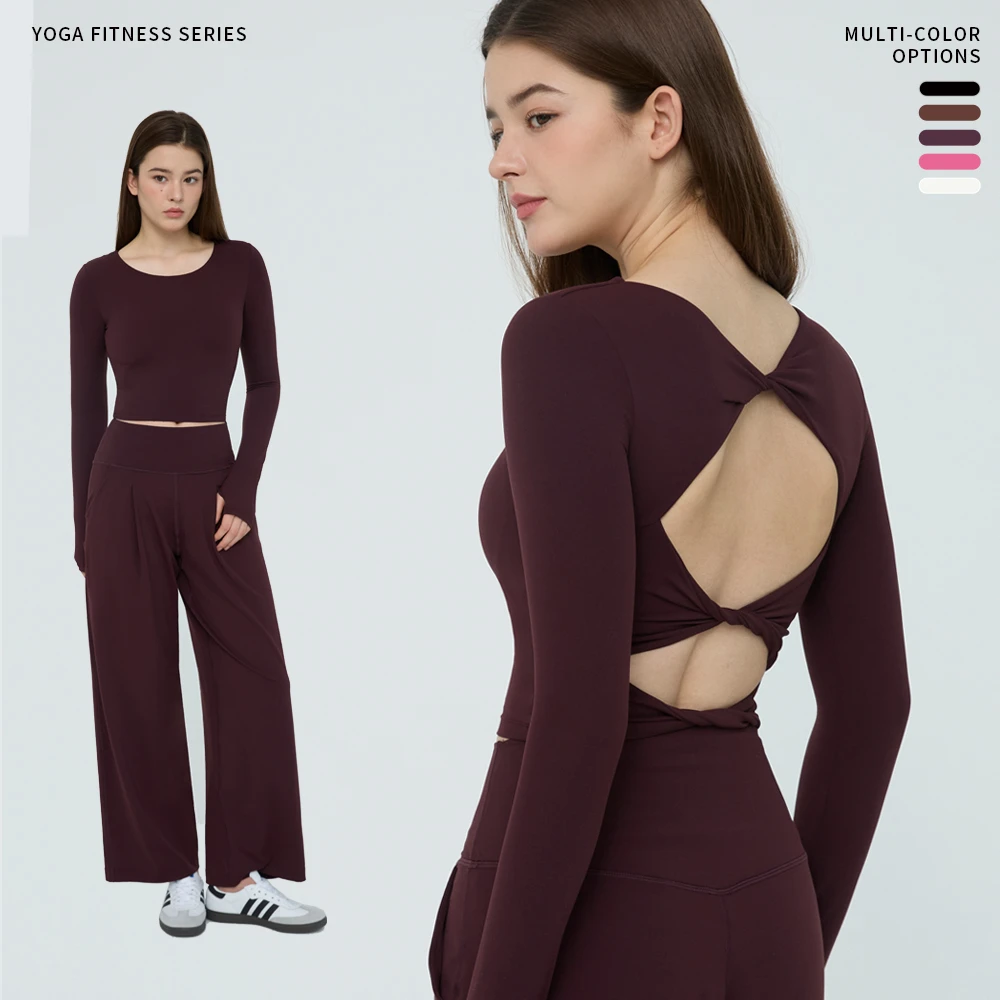 瑜伽镂空女长袖性感美背薄款修身健身服时尚气质休闲运动服