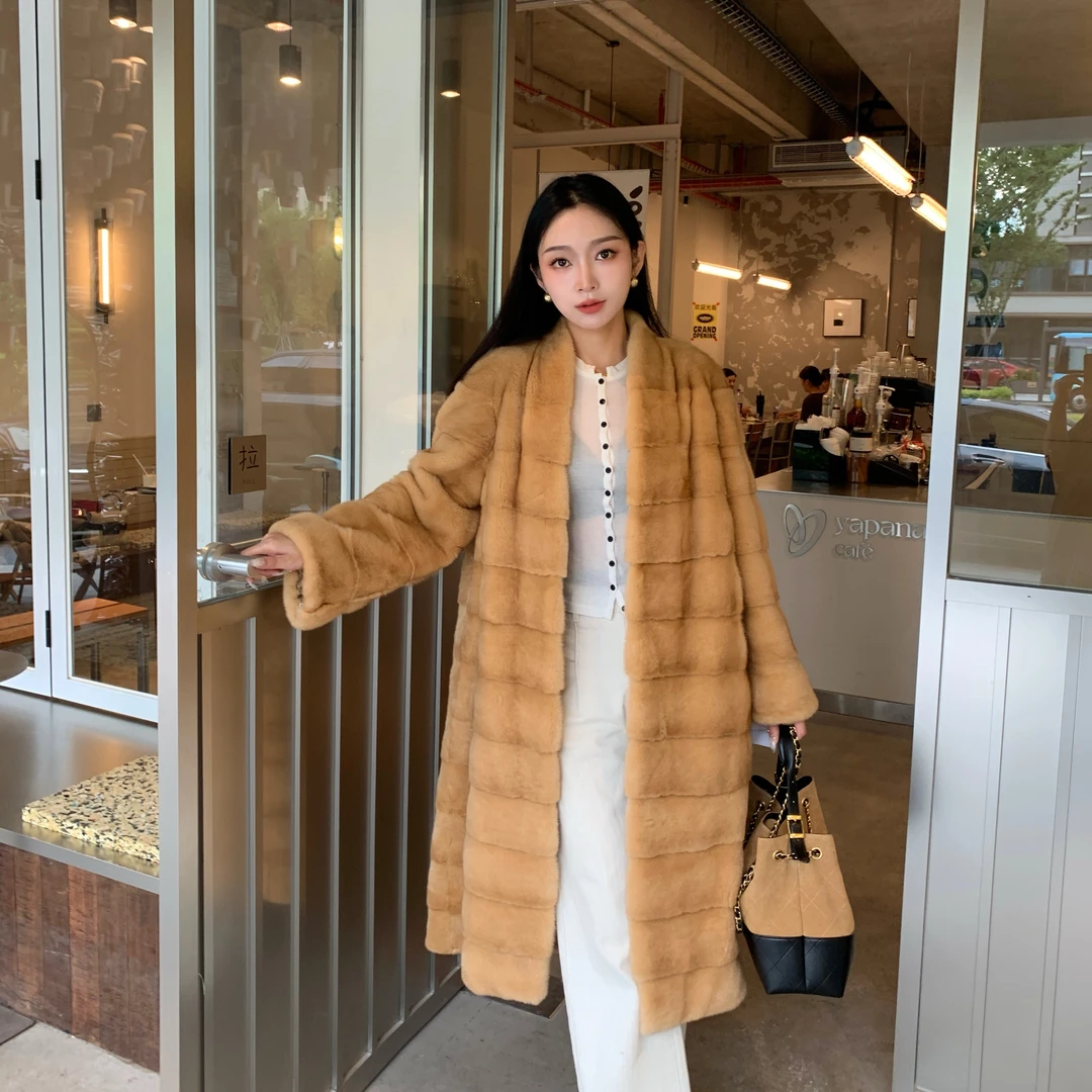 【圈圈】 WX011V领水貂115CM轻奢时尚女长款整貂天鹅绒品质皮草外套