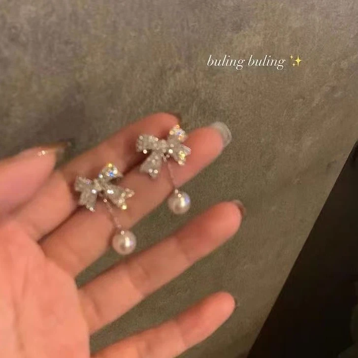 合金仿珍珠耳饰 夜色撩人 蝴蝶结耳钉轻奢耳夹甜美百搭耳饰Y324