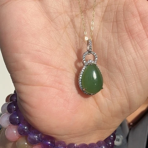 和田玉颈饰银S925镶嵌