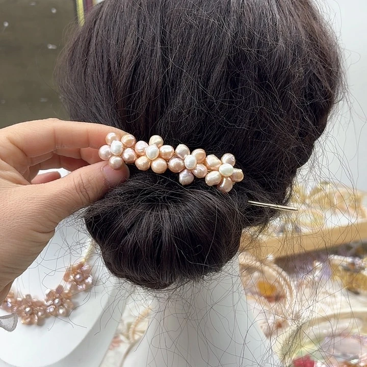 淡水珍珠发饰银S925镶嵌