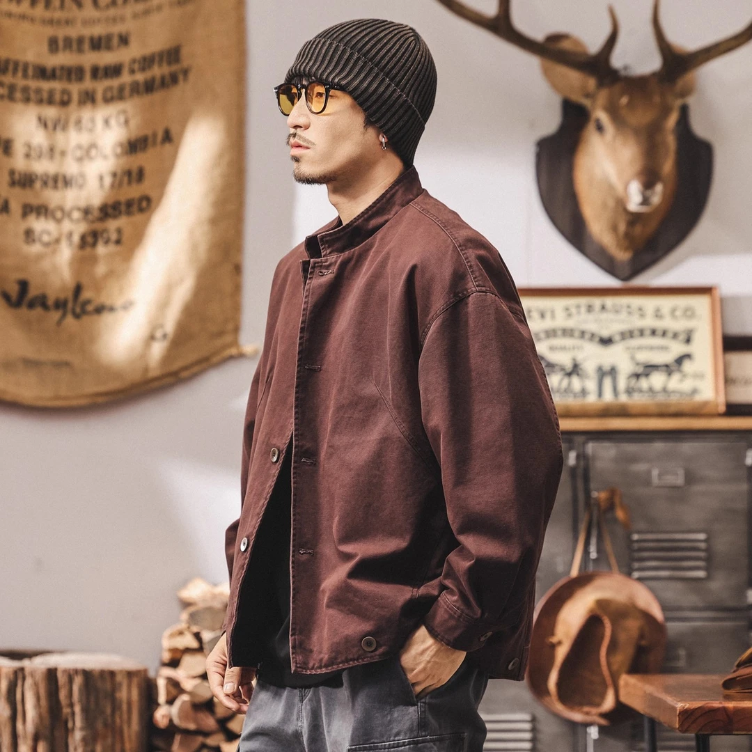 美式复古重磅工装外套男秋季潮流帅气宽松休闲百搭阿美咔叽夹克男