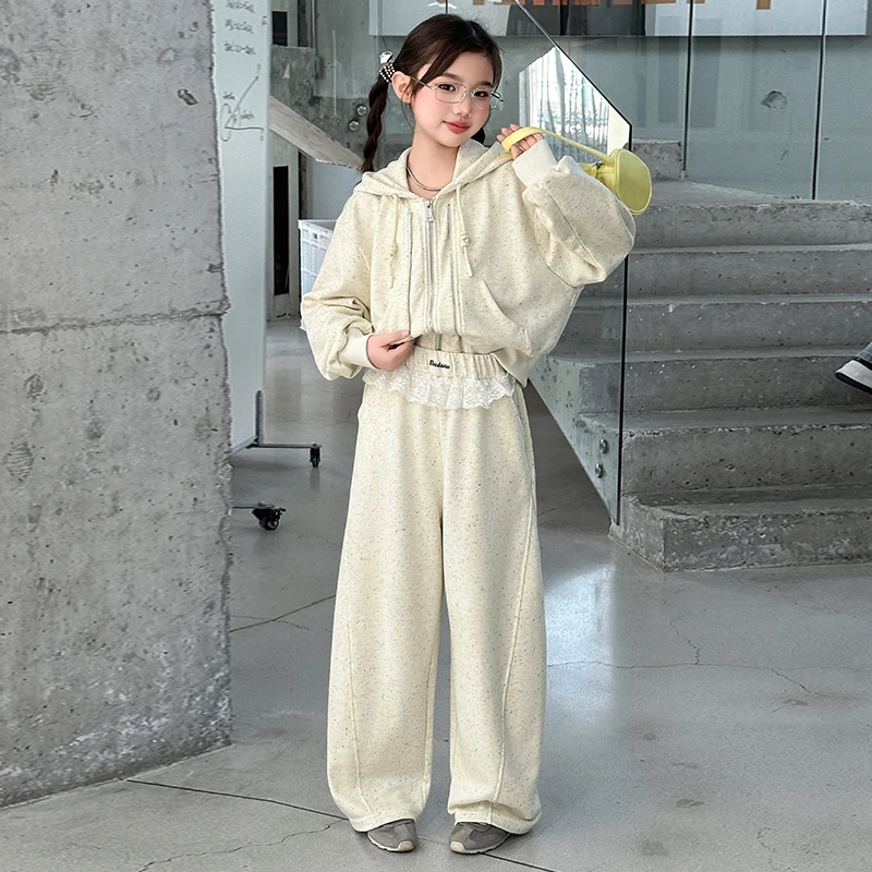 春季新款女童蕾丝花边休闲套装儿童洋气时尚两件套zb5215简约童品